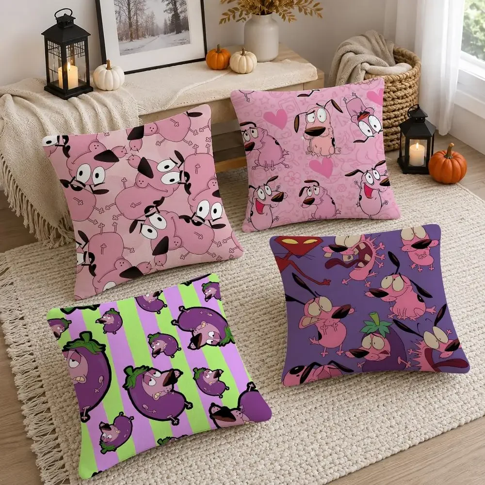 Cartoon Courage Cowardly Dog Cushion Cover Soft Fluffy Short Plush  Pillow Case Throw Decorative for Sofa Bedroom Home Decor