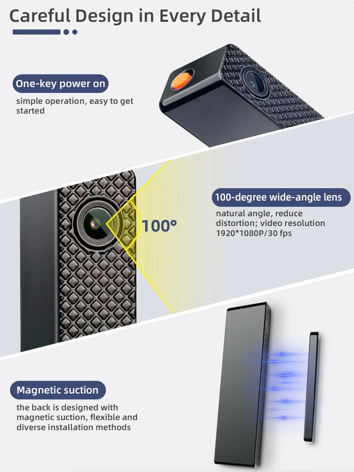 كاميرا الحركة VSYS 1080P 360 °   كاميرا بانورامية على الصدر يرتدي مسجل دراجة نارية مغناطيسي كاميرا مضادة للاهتزاز