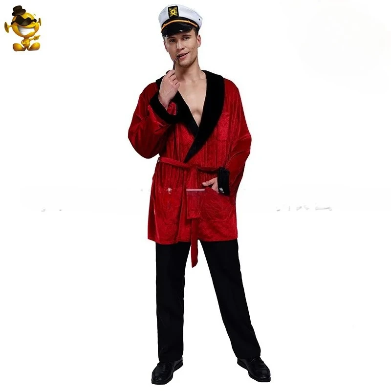 Disfrz Party Red Robe Costume Men's Adult Stage Performance Cosplay Masquerade Ball Outfit Modern Dance Apparel Polyester Fiber