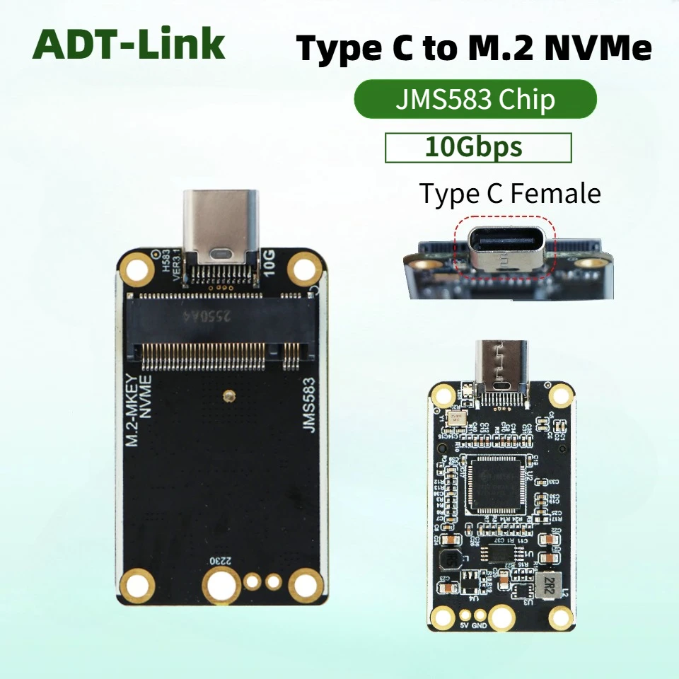 M.2 NVME SSD to USB C Mobile Hard Disk Case 10Gbps Enclosure JMS583 Chip M.2 NVMe to PCBA USB Type C Adapter for PCI-E / M.2 SSD