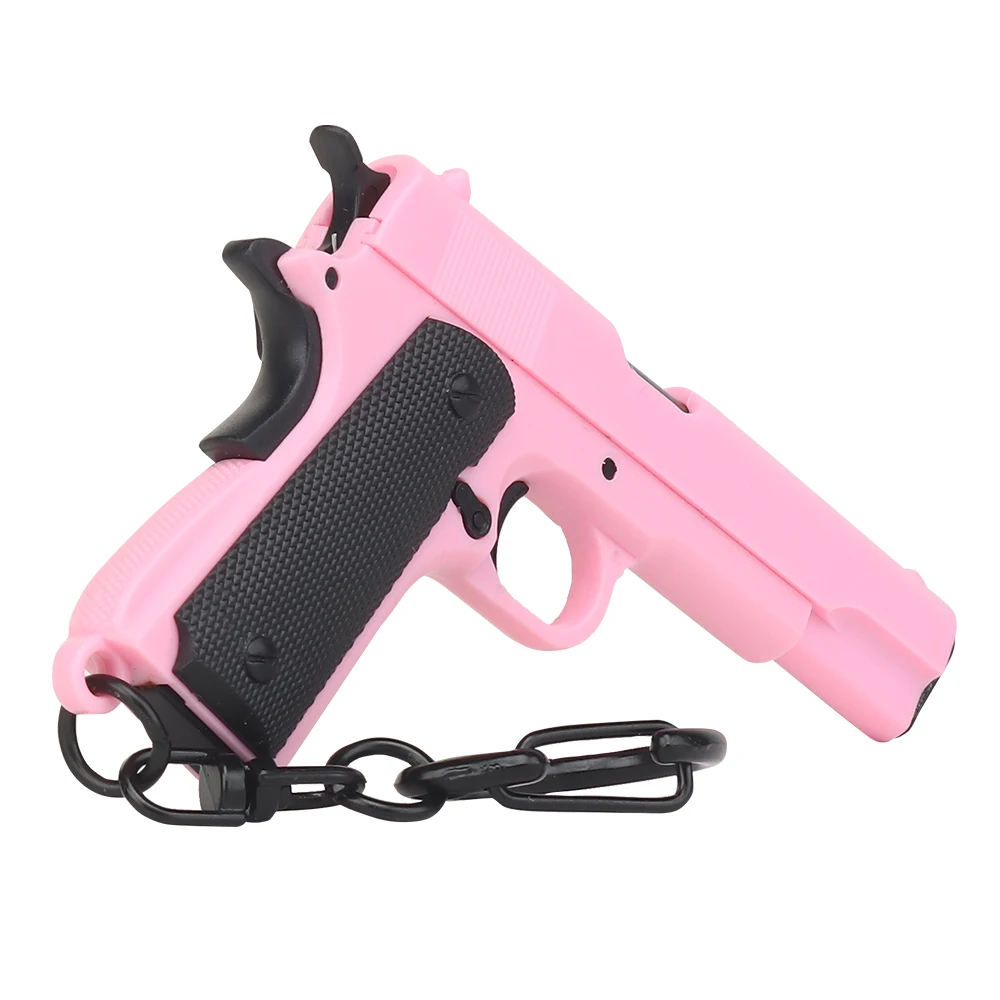 1911-Pink Mini Gun Keychain 1:4 Miniature Gun Shape Pistol Keyring Pendant Ornament Gift for Army Fan Model Collection