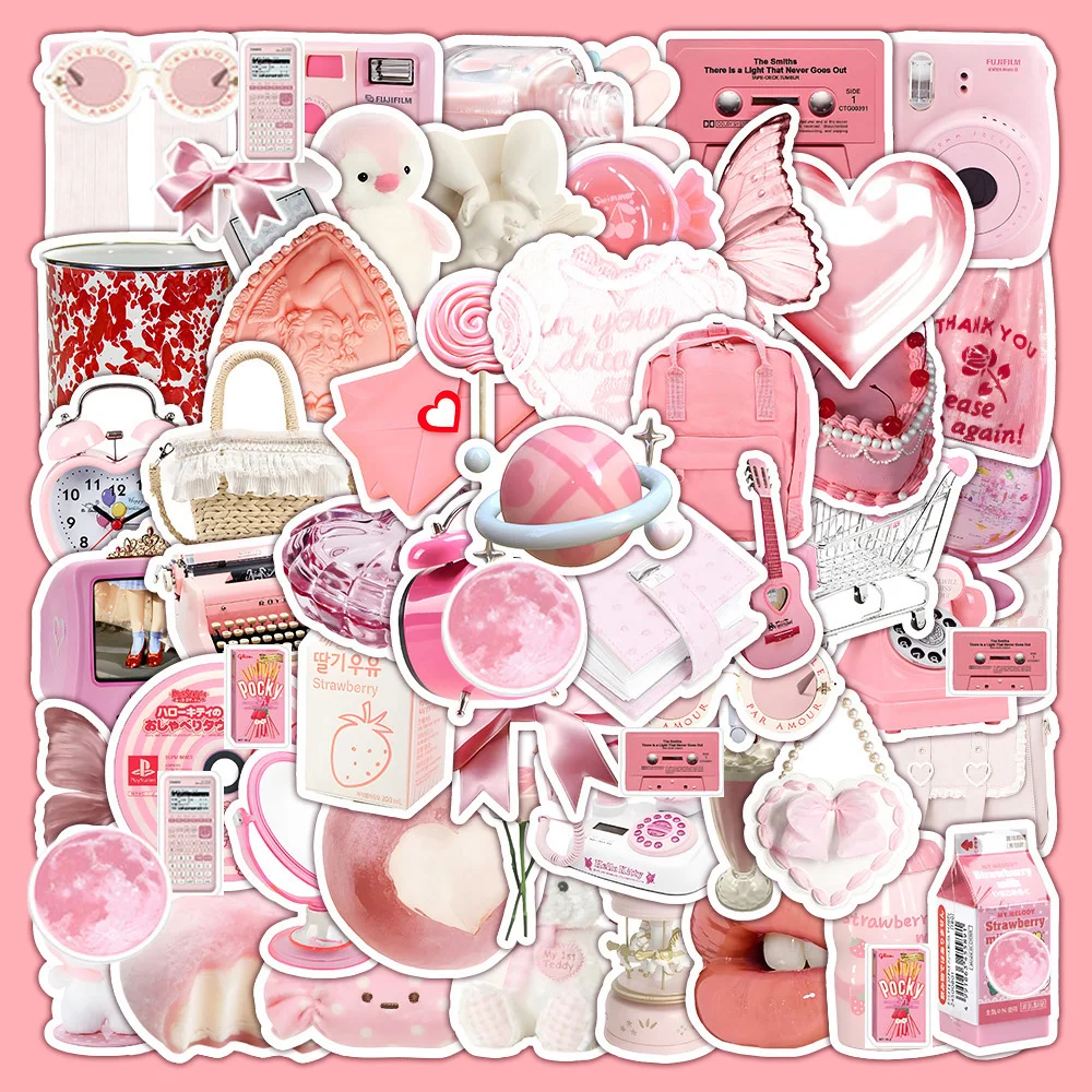 

10/30/63pcs Pink VSCO Cute Girl Stickers Aesthetic Decal Kid Toy Scrapbook Laptop Notebook Luggage Phone Guitar Graffiti Sticker