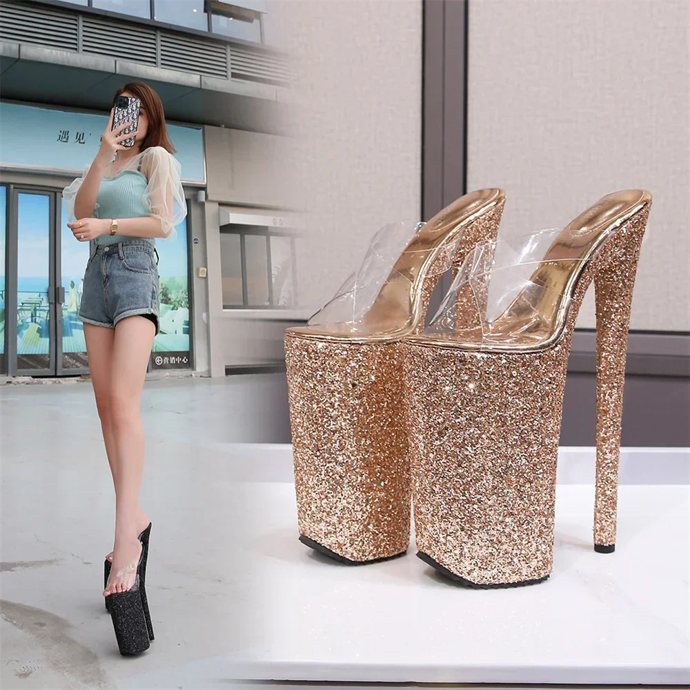 26CM/10Inchs Shiny Crystal PU High Heels Ultrahigh Heel Stripper Slippers Sandals Pole Dance Shoes Party Models Stage Show Shoes