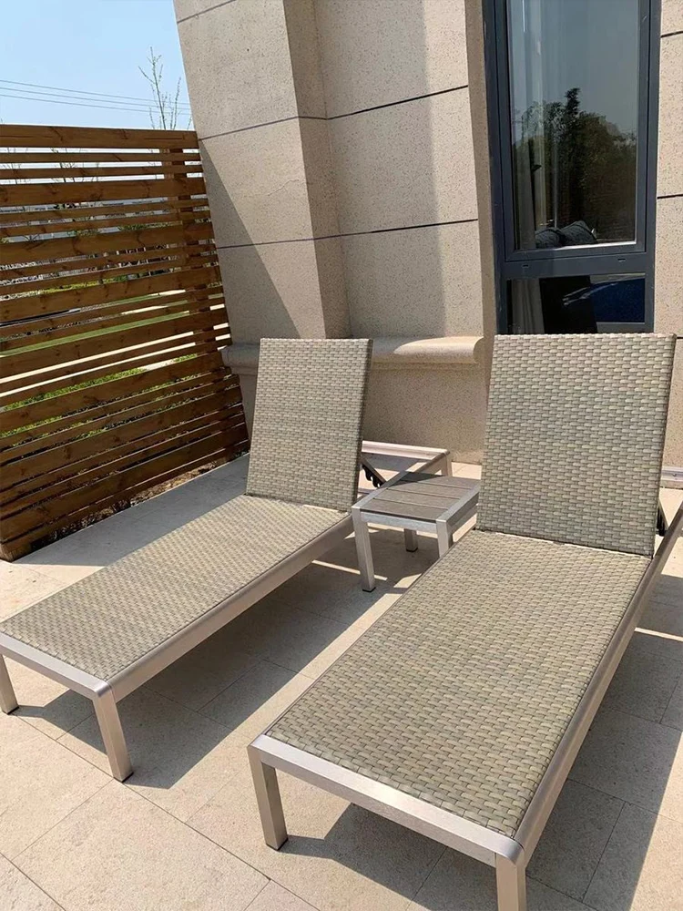 

Outdoor bed beach chair outdoor rattan balcony courtyard garden folding Swimming Pool Lounge Chair waterproof and sunscreen