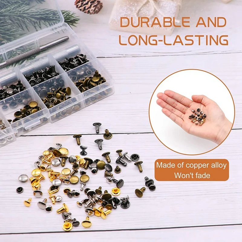 480 Sets Leather Rivets Tubular 4 Colors 3 Sizes Metal Studs With Fixing Tools For DIY Leather/Craft