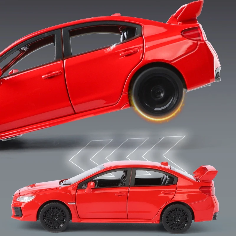 รถแข่ง Subaru WRX STI รุ่นจำลองสูง 1:30 ผลิตจากโลหะผสมหล่อขึ้นรูป พร้อมเสียงและไฟ มีระบบดึงหลัง ของสะสมสำหรับเด็ก ของขวัญ