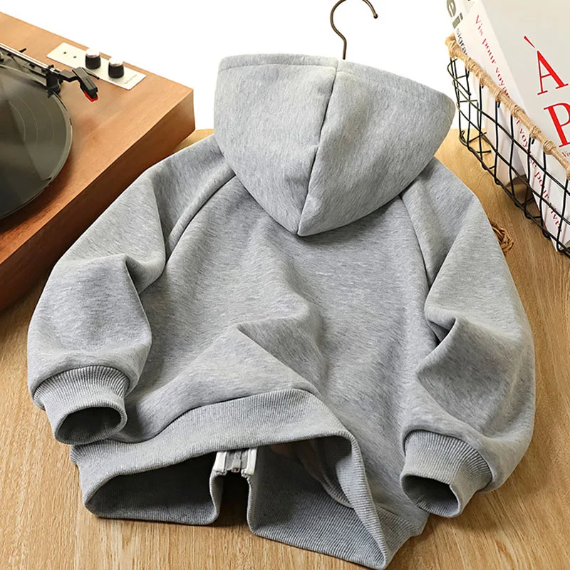 IYEAL Autumn/Winter New Children's Korean Hooded Zipper Jacket Teenage Boy Loose Cardigan Boys' Warm Fleece Jacket