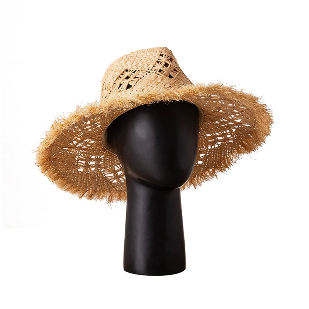 

Fashion Casual Handmade Raffia Jazz Hat Outdoor Beach Sunshade Sunscreen Panama Hats For Women