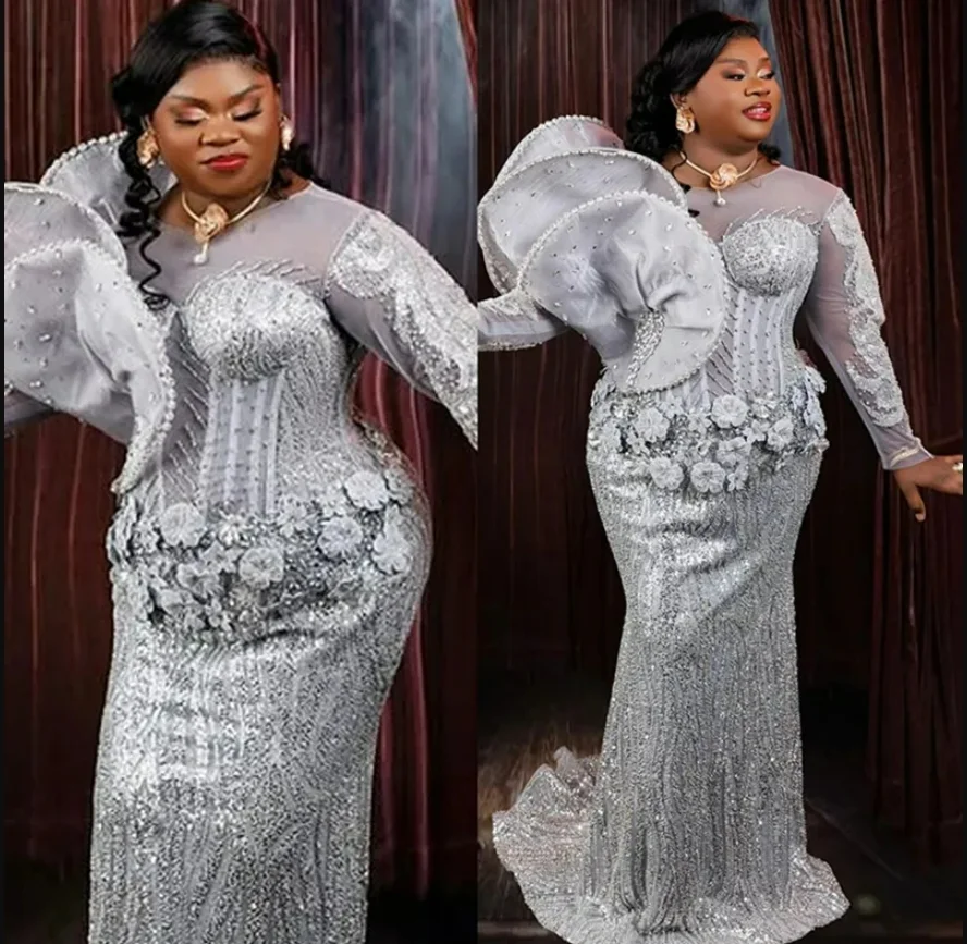 

Customized Sheer Neck See Through Beads Sequins Plus Size Wedding Dress Vestidos De Casamento Long Sleeves Mermaid Wedding Gown