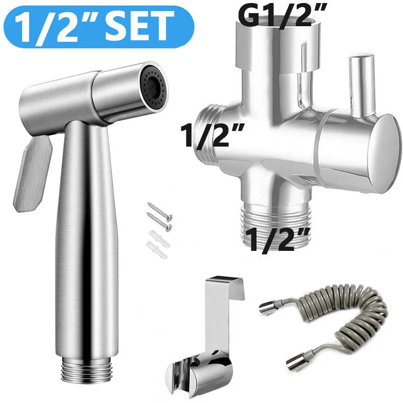 1/2/3/4PCS Handheld Bidet Toilet Hand Faucet Sprayer Hanging Base Hook Shower Adapter Diverter Head Hose Set For Bathroom