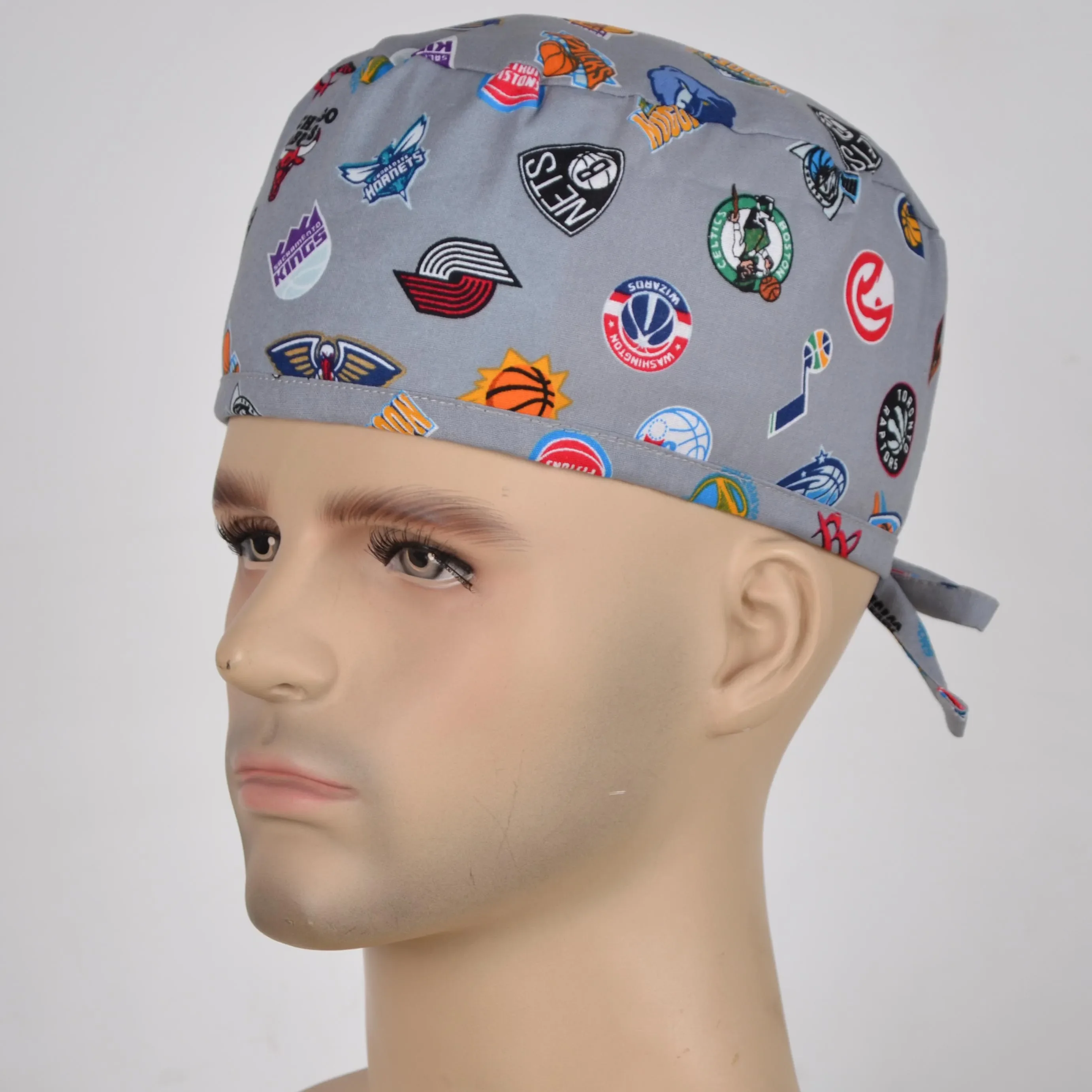 Hennar Men print scrub cap in 100% with tie back band for most of the men head