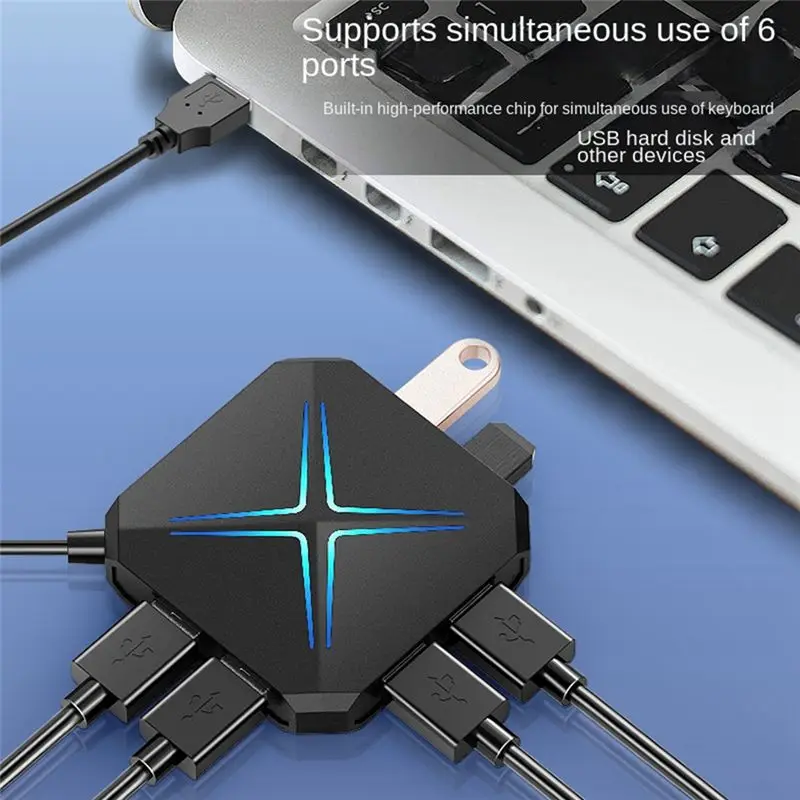 Top Deals USB Hub 3.0 Splitter 1 Drag 6 High-Speed With Sound Card TF For SD Card Multi-Function Conversion Expansion HUB Black