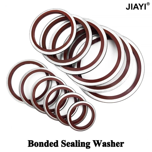 Imagen 1 del producto Kit surtido de anillos de sellado adhesivo FKM, tornillo de drenaje de aceite, juego de sellos de arandela combinada M5 M6 M8 M10 M12 M14 M16 M18 -60, 1/10 Uds.