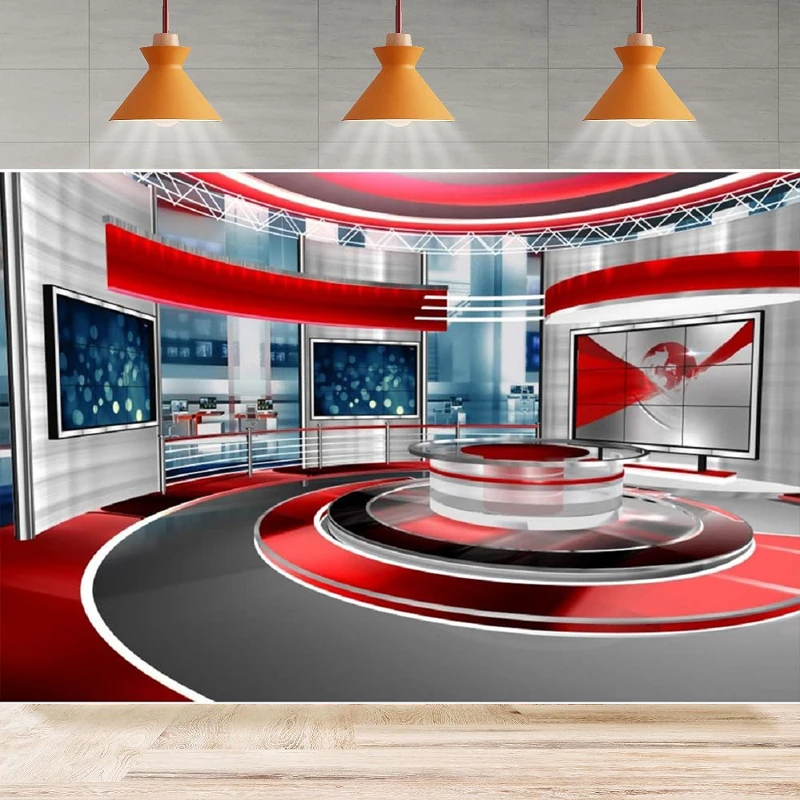 Television Broadcast Station Photography Backdrop News-Television Hall Interior Scene Background Host Game Birthday Party Poster