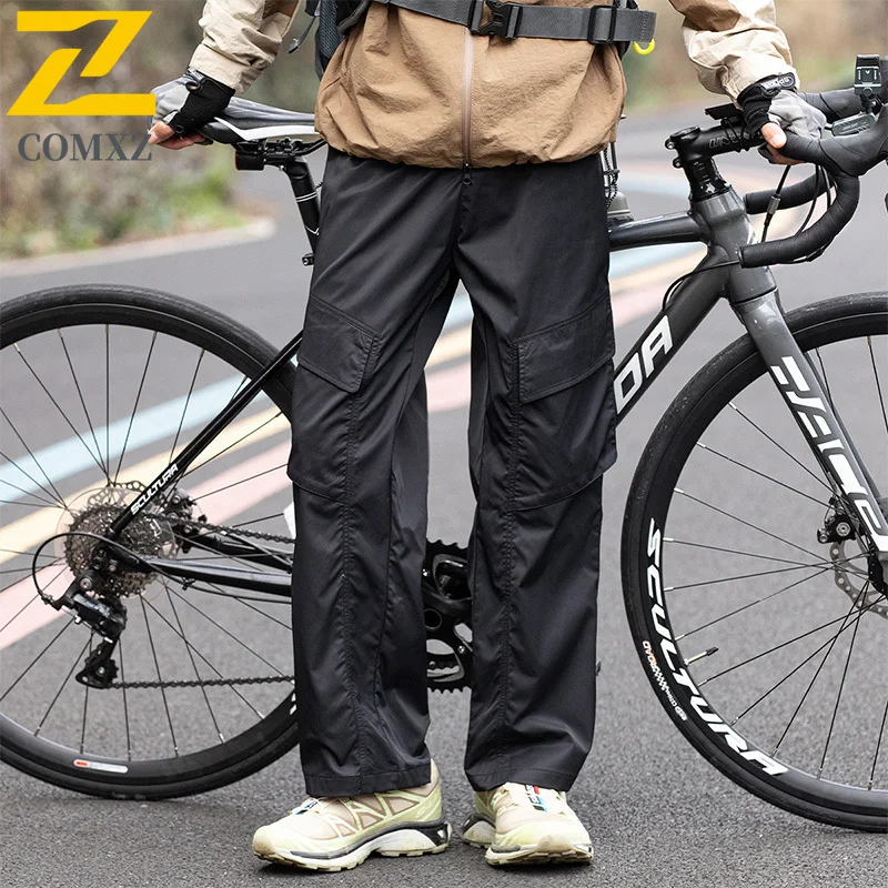 Male Cargo Pants 2025 Autumn Lightweight Adjustable Waist Buckle Water Repellent Trousers Camping Cycling Utility Sweatpants