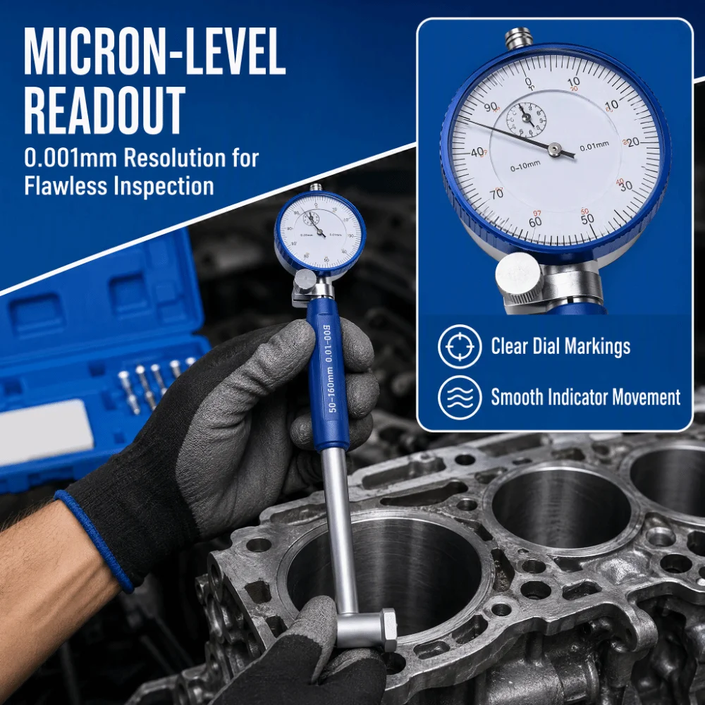 1 set Stainless Steel Dial Bore Gauge Silver 2 Inch to 6 Inch Range Precision Inner Diameter Indicator 0.001mm Accuracy