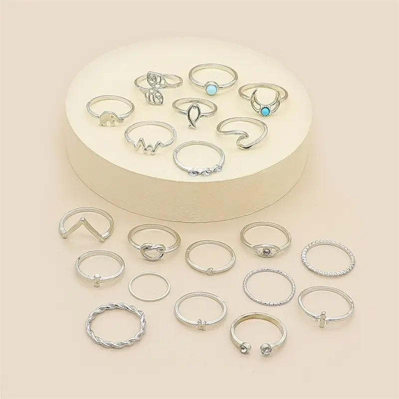 Picture 4: 20 Pieces Ring Set Ladies Exaggerated Style Elephant Cross Moon Turquoise And Other Even Size Set Ring Jewelry