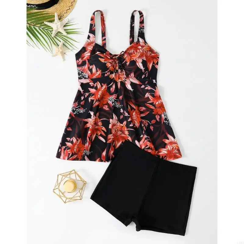 Set 2 stuks zachte stof comfortabele bloementankiniset met rokontwerp dameszwempak voor dagelijks gebruik op feestjes 24BD