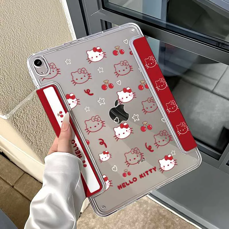 산리오 헬로 키티 아이패드 보호 케이스 수평 수직 자기 흡착 아이패드 에어7 펜 슬롯 없음 벤드 방지 태블릿 케이스