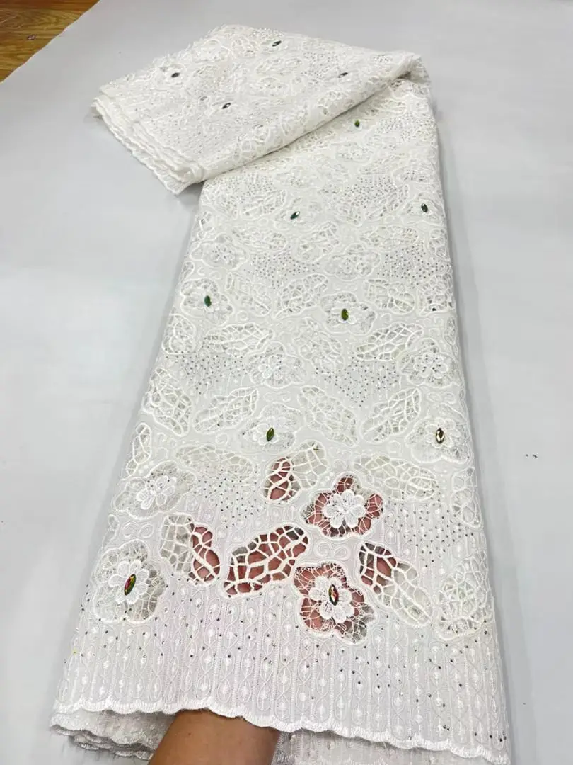 

2025 African Nigerian Tulle Lace Fabric for Dress Sewing High Quality Damask Cotton Pure Embroidery Wedding Party JL532 5Yard