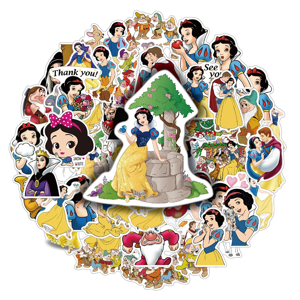 10/30/50pcs Disney Cartoon Snow White Graffiti Stickers DIY Laptop Guitar Notebook Suitcase Decoration Sticker Kids Classic Toy