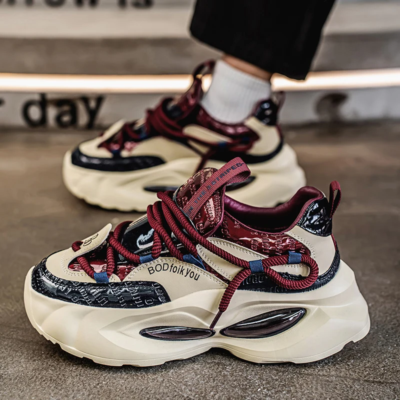 Fipatbu メンズ ウォーキング チャンキー シューズ、カジュアルで快適な滑り止めプラットフォームシューズ、軽量レトロカジュアルシューズ