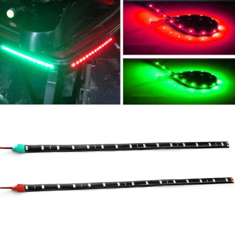2x Red & Green 12V Waterproof 12" LED Strip Light For Bow Boat Marine Navigation Kayak Canoe Deck Courtesy Bow Trailer Pontoon