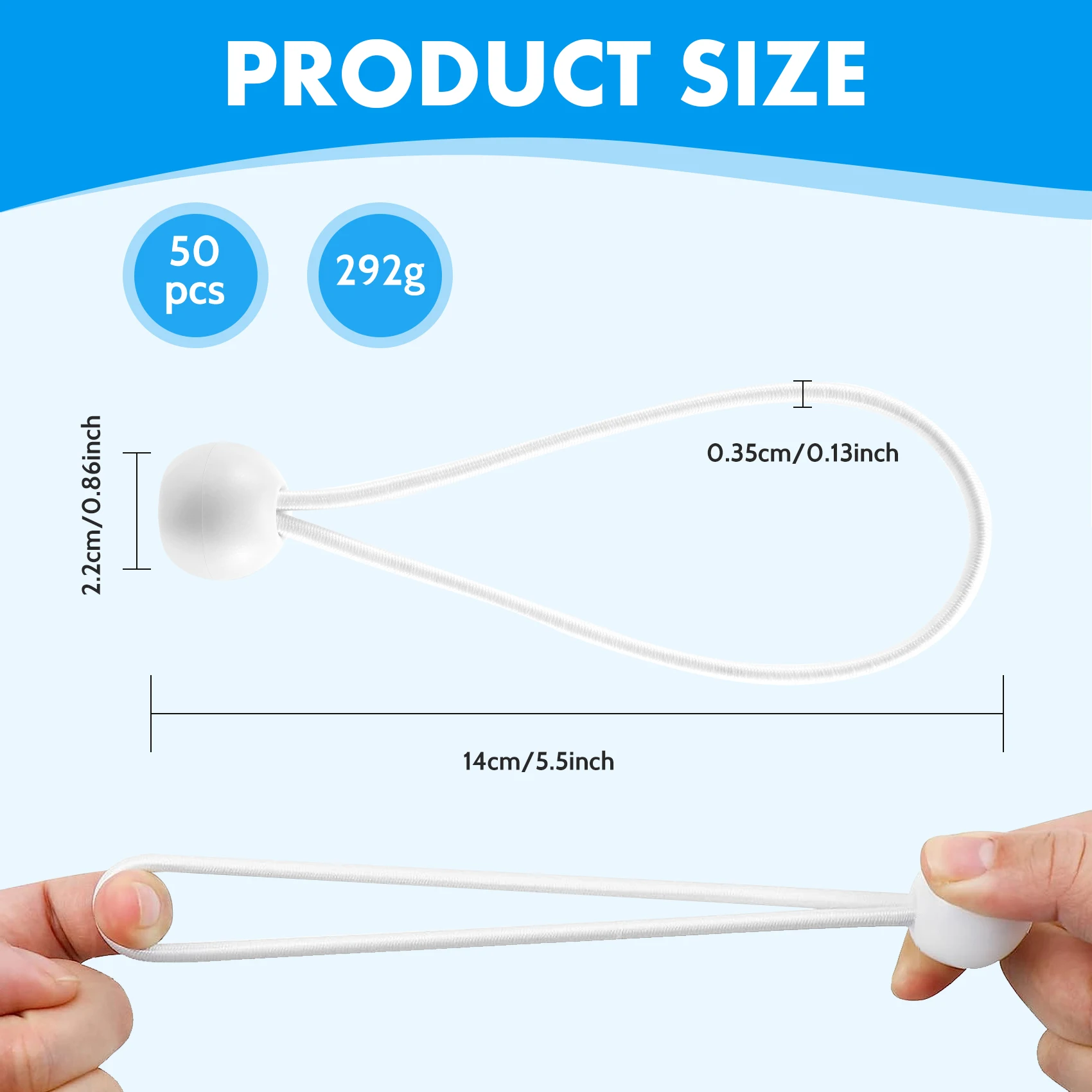 BVBV 50 قطعة حبل بنجي مع كرات ربطات عنق مرنة بنجي تبديل ربطات عنق للسرادق، لافتات الخيام، أقطاب العلم، قماش القنب (أبيض)