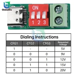 Type-C PD QC Trigger DC 5V-20V Adjustable Voltage Power Module Dial Adjustment Voltage Fast Charging Decoy Module