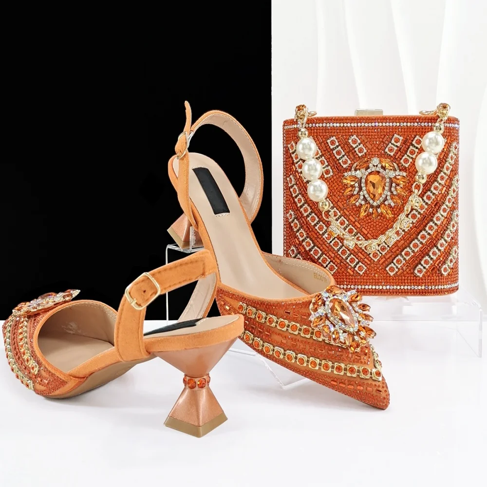 

Итальянский дизайн, женская обувь и сумка, комплект для вечерней вечеринки, летний стиль, туфли и сумка на среднем каблуке со стразами, праздничное платье