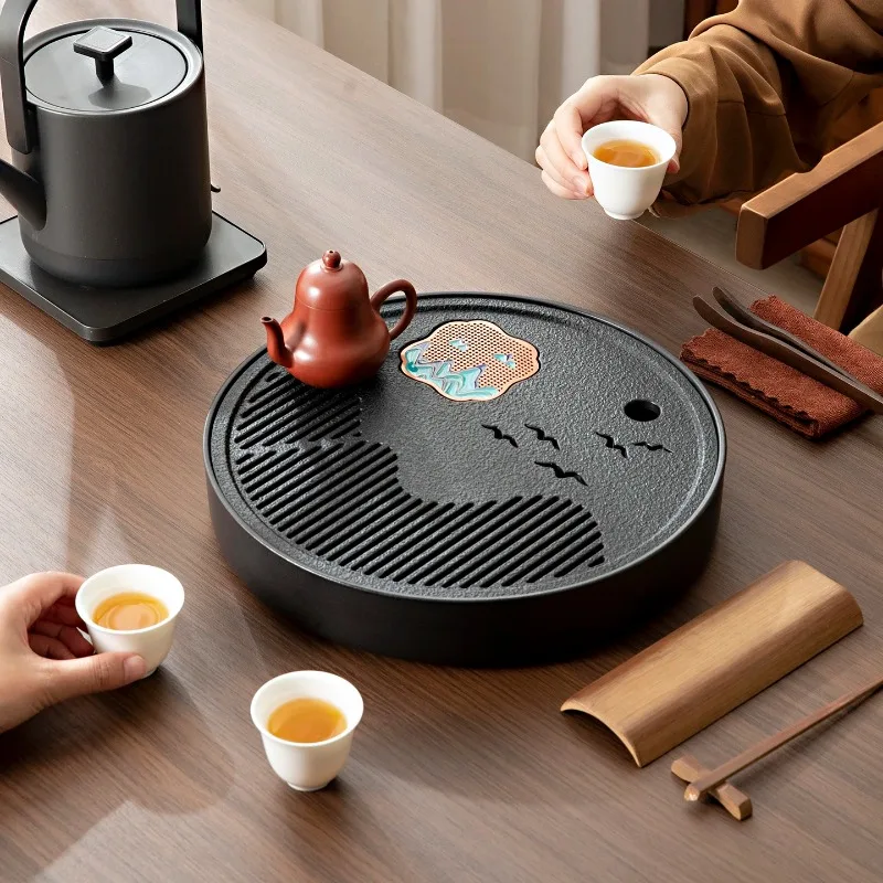 Circular Tea Tray with Water Storage and Drainage, Small Tea Table, Kung Fu Tea Set, Simple Home and Office Tray