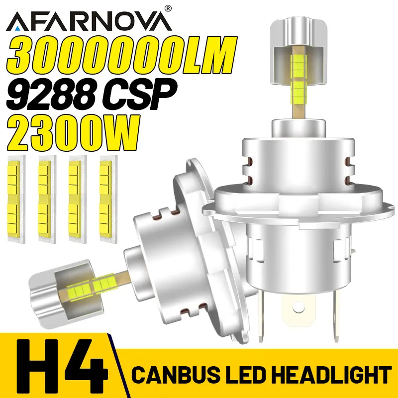 3000 Вт H7 H4 Светодиодная лампа 360 4-сторонняя 1:1, Plug and Play для H4 Hi-Low Beam 9288 CSP Turbo H7 Canbus без ошибок 6000K Автомобильные аксессуары