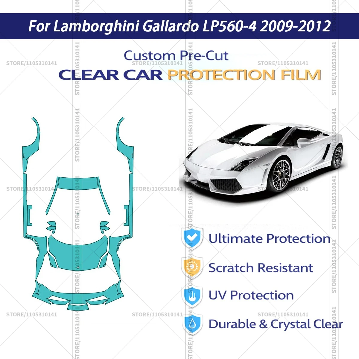 

For Lamborghini-Gallardo-LP560-4-2009-2012 Pre-Cut Paint Protection Film PPF Transparent Car Film Automotive PPF