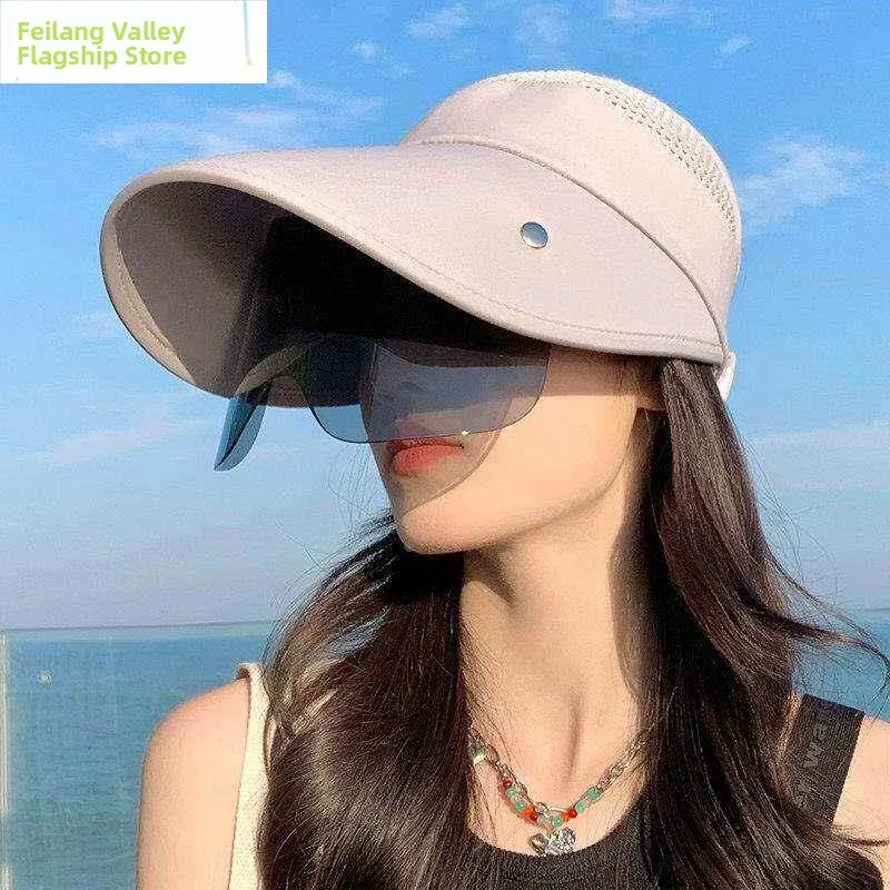 

Летняя женская велосипедная шляпа с широкими полями и защитой для лица, универсальная солнцезащитная шляпа для улицы с очками и открытым верхом