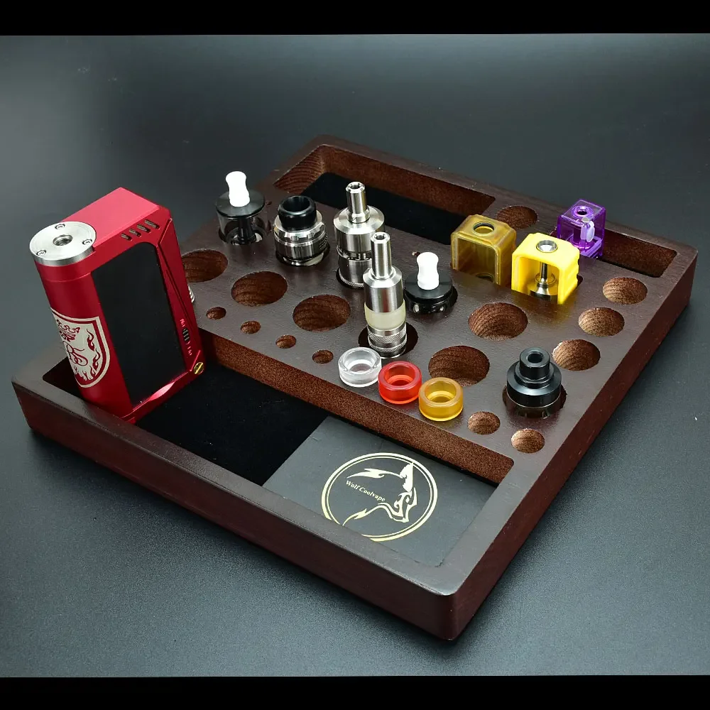 Wolfcoolvape RBA RDA RTA Rak Display Kayu Organizer Berdiri Vape untuk Tempat Penyimpanan Alat Penyemprot Aksesori Mod Rokok Elektrik