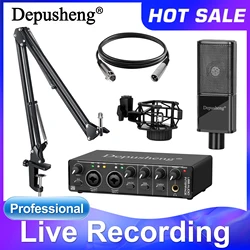 Audio Interface Professional Sound Card Depusheng MD32 Set with Monitoring Electric Guitar Live Recording For Studio Singing Mic