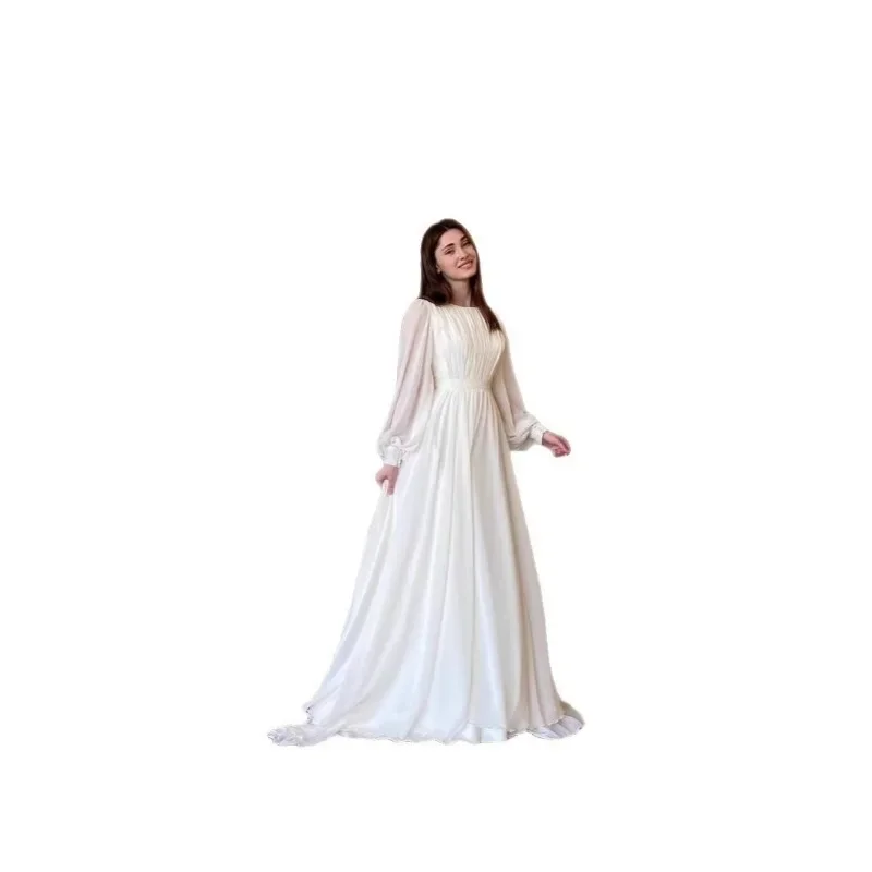 2025 Spring New Fashionable Palace Style French White Double Layered Chiffon Grand Swing Princess Fairy Dress Long Skirt Dress