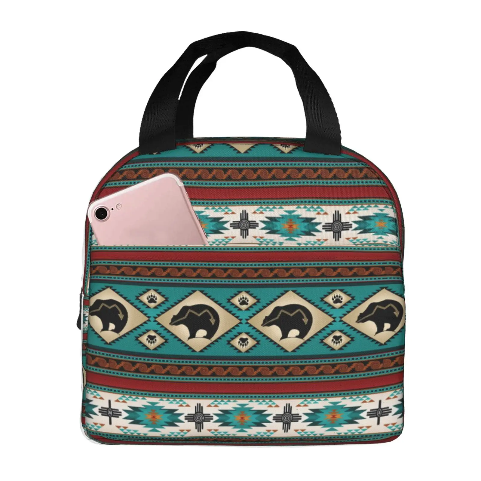 

Aztec Bear Pattern Print Lunch Bags Insulated Bento Box Lunch Tote Leakproof Picnic Bags Thermal Bag for Woman Girl School