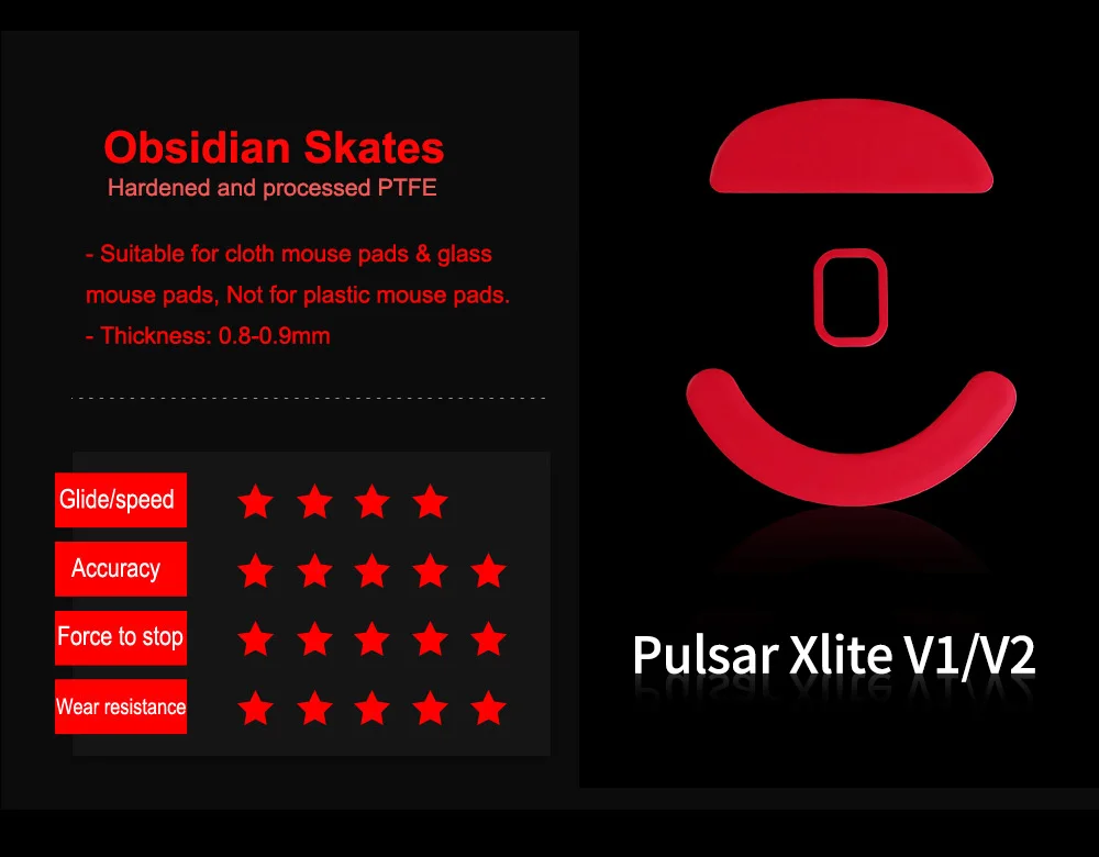 Xraypad Obsidian Skates for Pulsar Xlite Mouse Series 2 sets X-raypad skates Pulsar Xlite Mouse Series