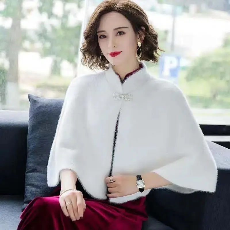 Women Imitation Mink Velvet Sweater Short Knitted Shawl Coat Autumn High End Embroidered Small Cloak Elegant Cardigan Jacket