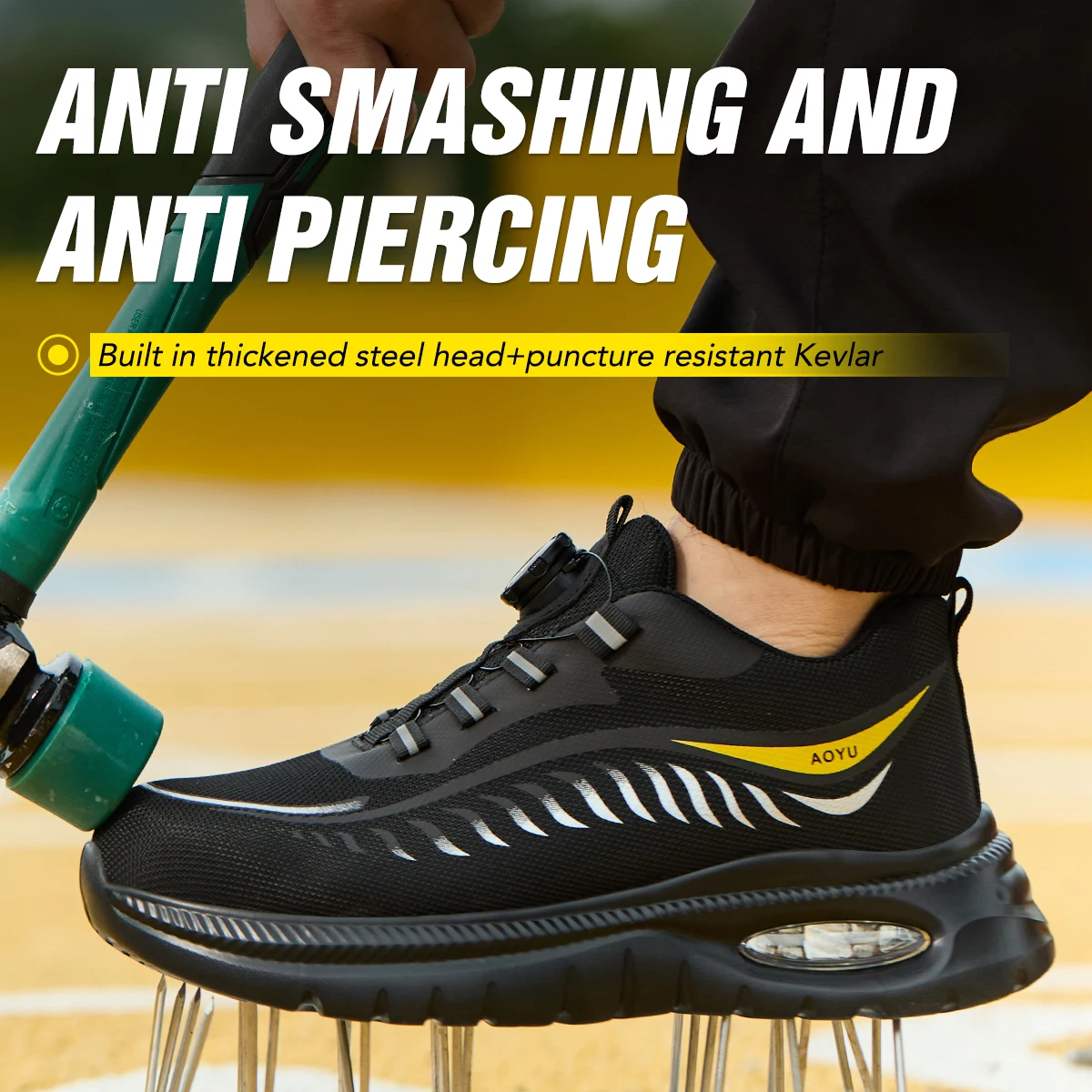 

Worker shoes, safety shoes, black shoes, grey shoes, puncture-resistant, breathable shoe body, toggle shoelaces, sizes 37-48.