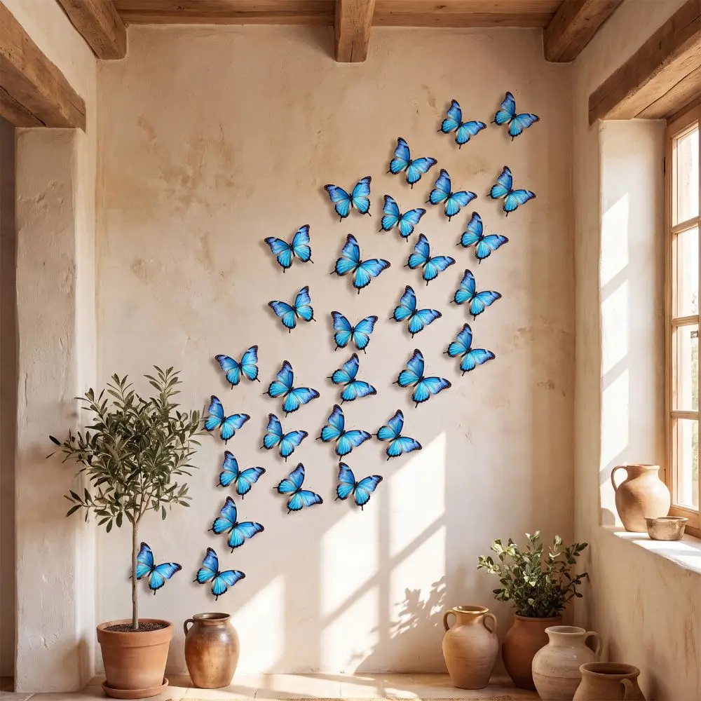 Simulated 3D Butterfly Wall Sticker Lightweight Safe Material Blue Butterfly Sticker 36 Pieces Bright Color