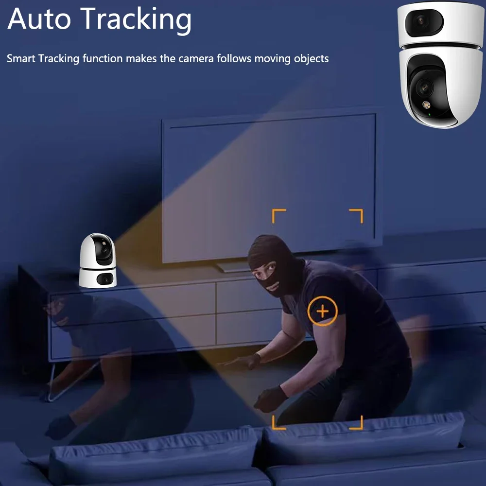 Dual Lens Home Indoor CCTV Surveillance 10X Zoom 4K 8MP WiFi PTZ IP Camera Auto Tracking Security Protection Baby Monitor