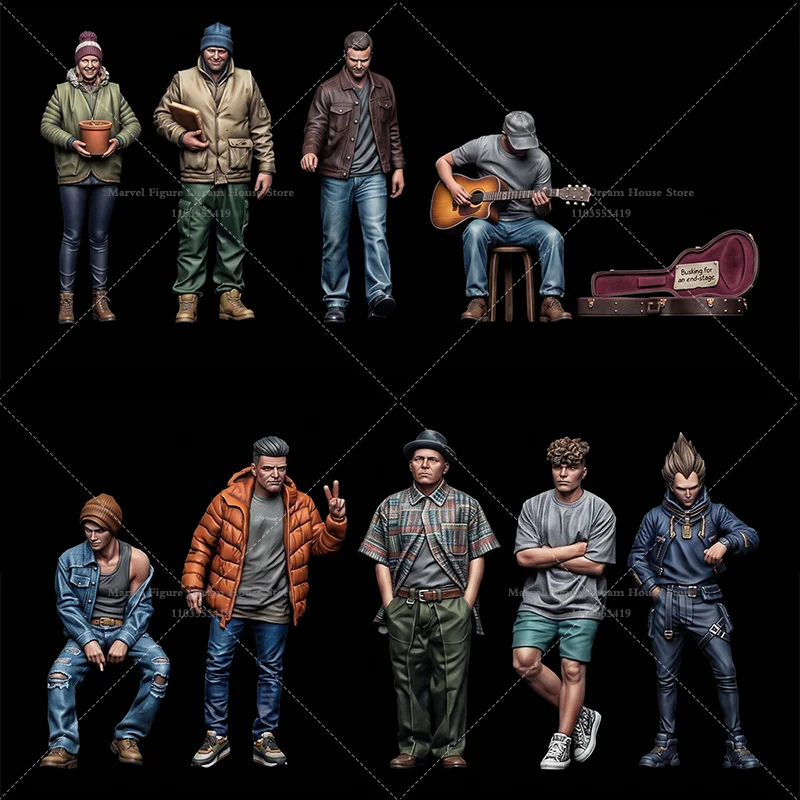 1/64 Scale Miniature Scene Dolls Un-panited White Figure Mini Female/Male Model Street Busker Guitarist‌ Performer‌ ‌Hipster‌