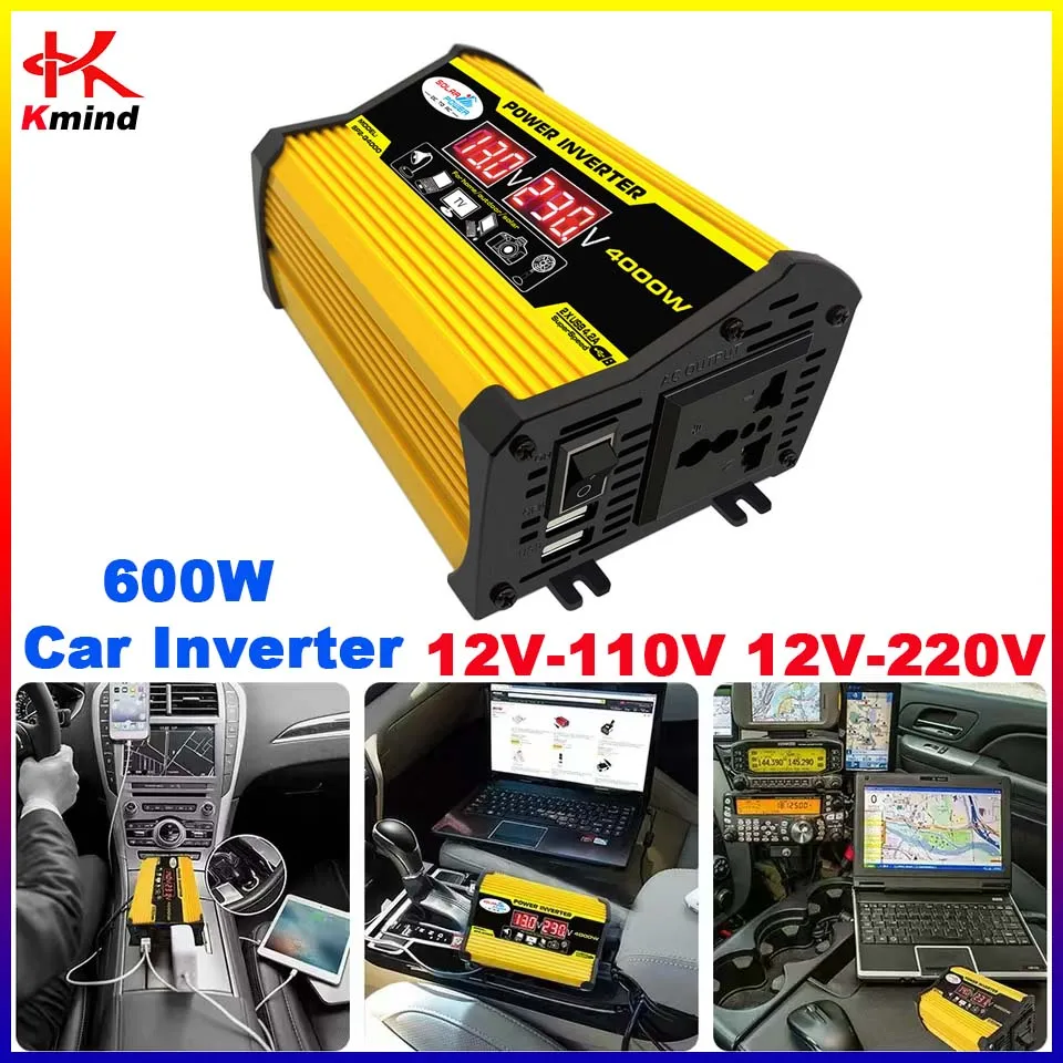 

600W Car Power Inverter From 12V to 110V 220V 230V Transformer 12 v 220 v Solar Sine Wave Converter Charge Volts 50Hz 60Hz Home