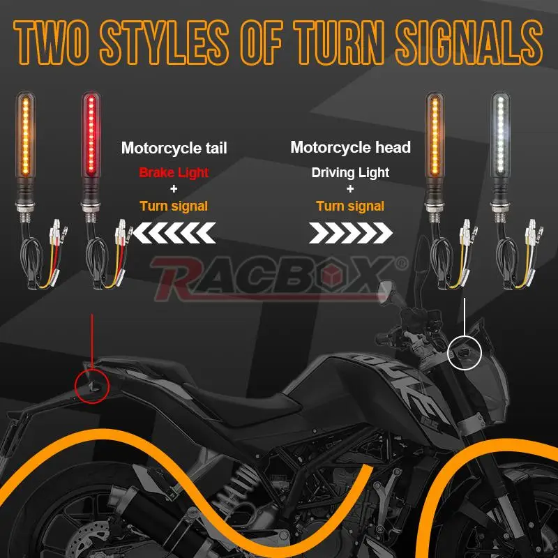 24LED Motorcycle Turn Signal Light 10mm Front Rear Light Indicators Lamp Flowing Amber Light Red Tail Brake Lamp White DRL 12V