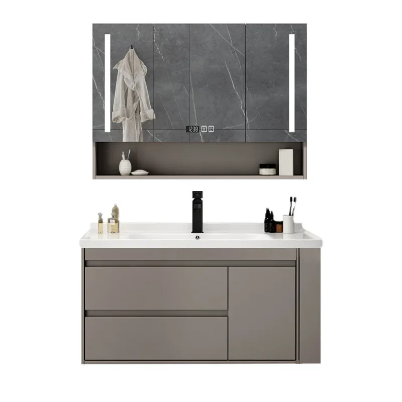

Simple and modern rock slab integrated bathroom cabinet face wash sink basin cabinet combined wash sink