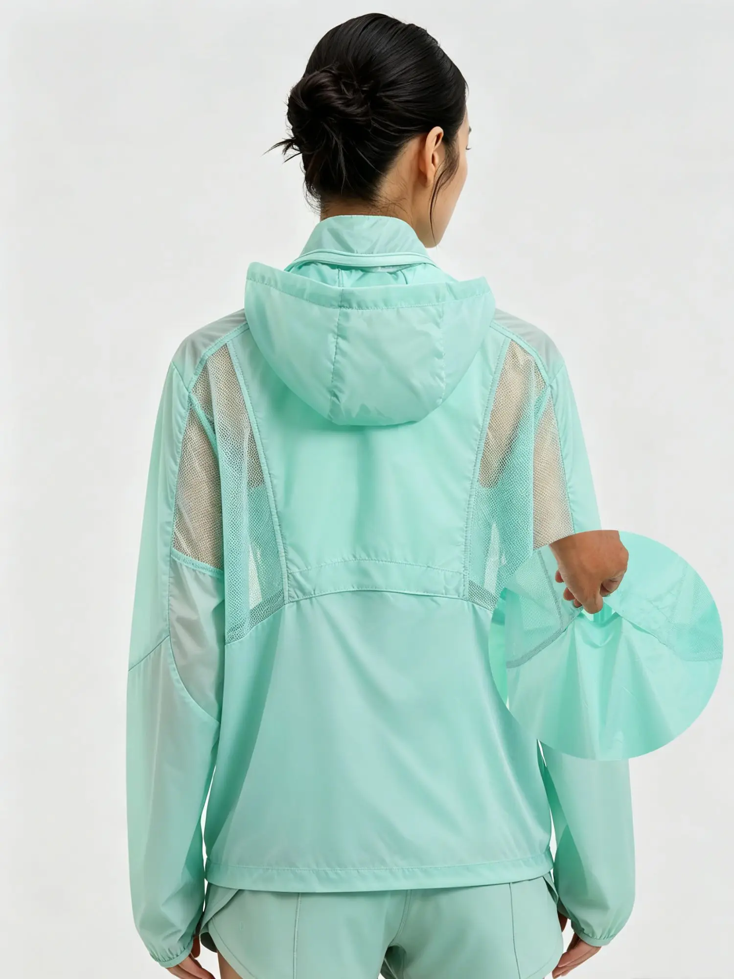 Women's Summer Lightweight Jacket with Sun Protection, Hood, Breathable, Packable, Mesh Paneling, Anti-Theft Zipper Pockets, Elastic Cuffs, Suitable for Cycling, Hiking, Commuting, Travel, and Camping