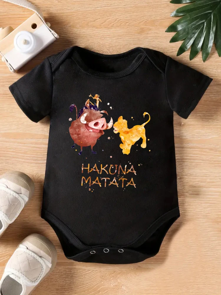 ملابس أطفال مطبوعة برسوم كارتونية هاكونا ماتاتا الأسد الملك ملابس أطفال مضحكة للأطفال الرضع بأكمام قصيرة