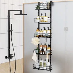 Multilayer Bathroom Iron Shelves Over Door Hanging Storage Rack Without Drilling Shower Black Basket Shampoo Organizer Holder